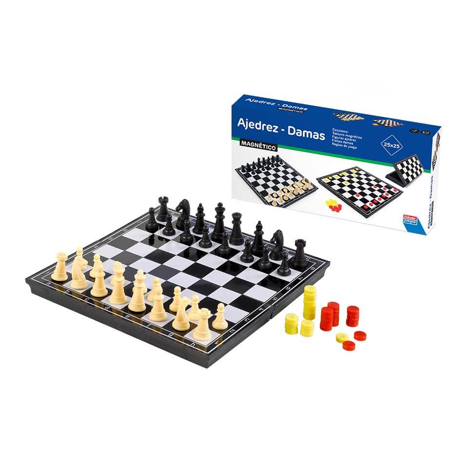 falomir-juegos-ajedrez-damas-magn-tico-25-cm-juego-de-viaje-2-en-1 image 2