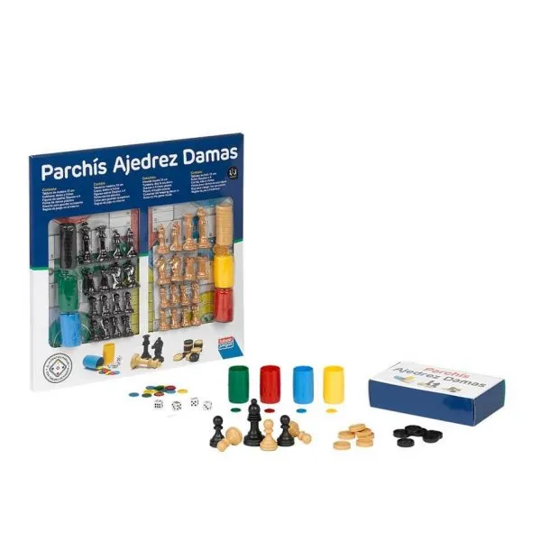 falomir-juegos-parch-s-ajedrez-damas-33-cm-con-accesorios-juego-de-mesa-3-en-1 image 1