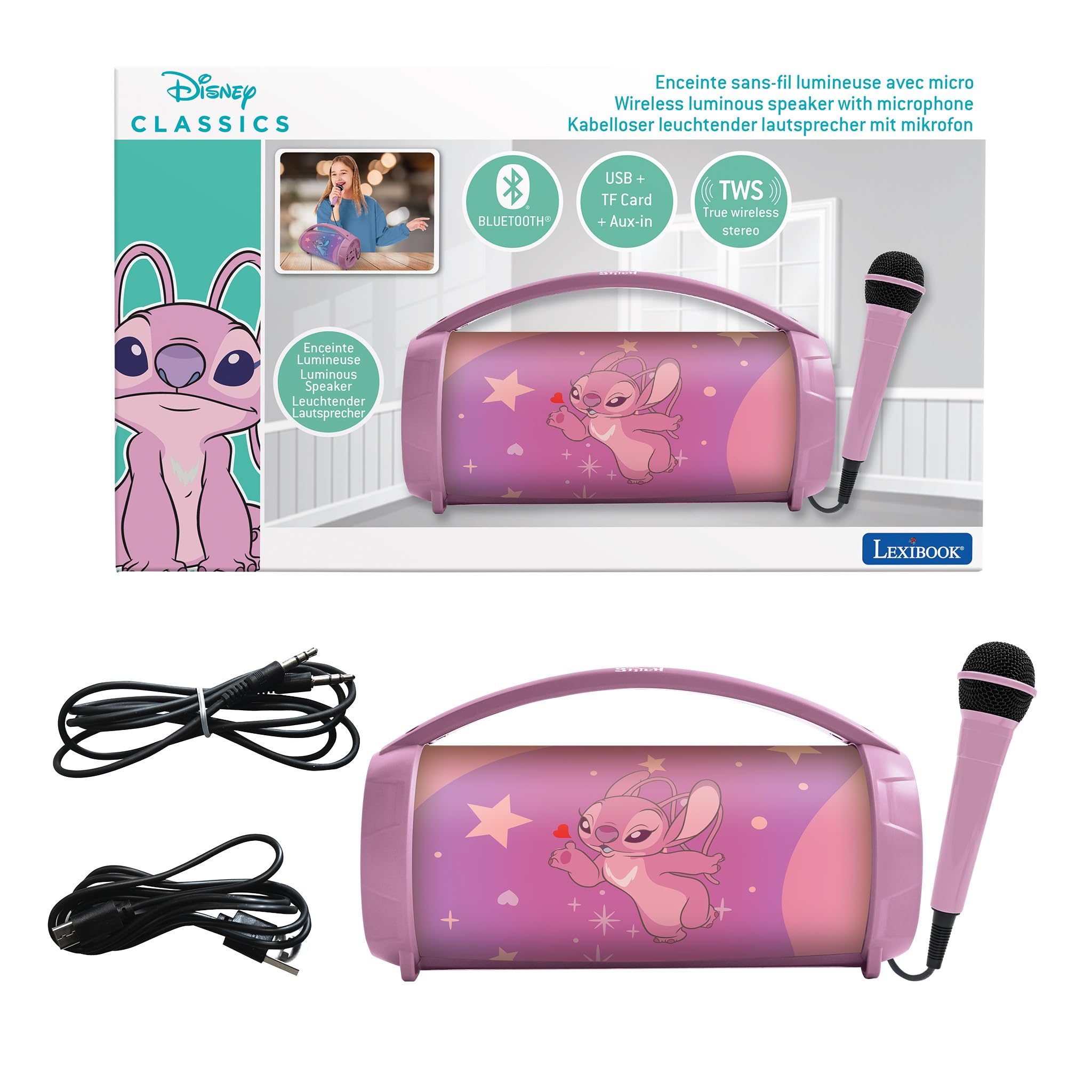 lexibook-stitch-altavoz-karaoke-angel-rosa-bluetooth-btp585d1z image 1