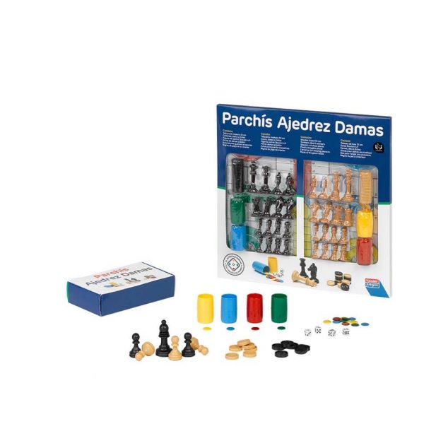 falomir-juegos-parch-s-ajedrez-damas-33-cm-con-accesorios-juego-de-mesa-3-en-1 image 2