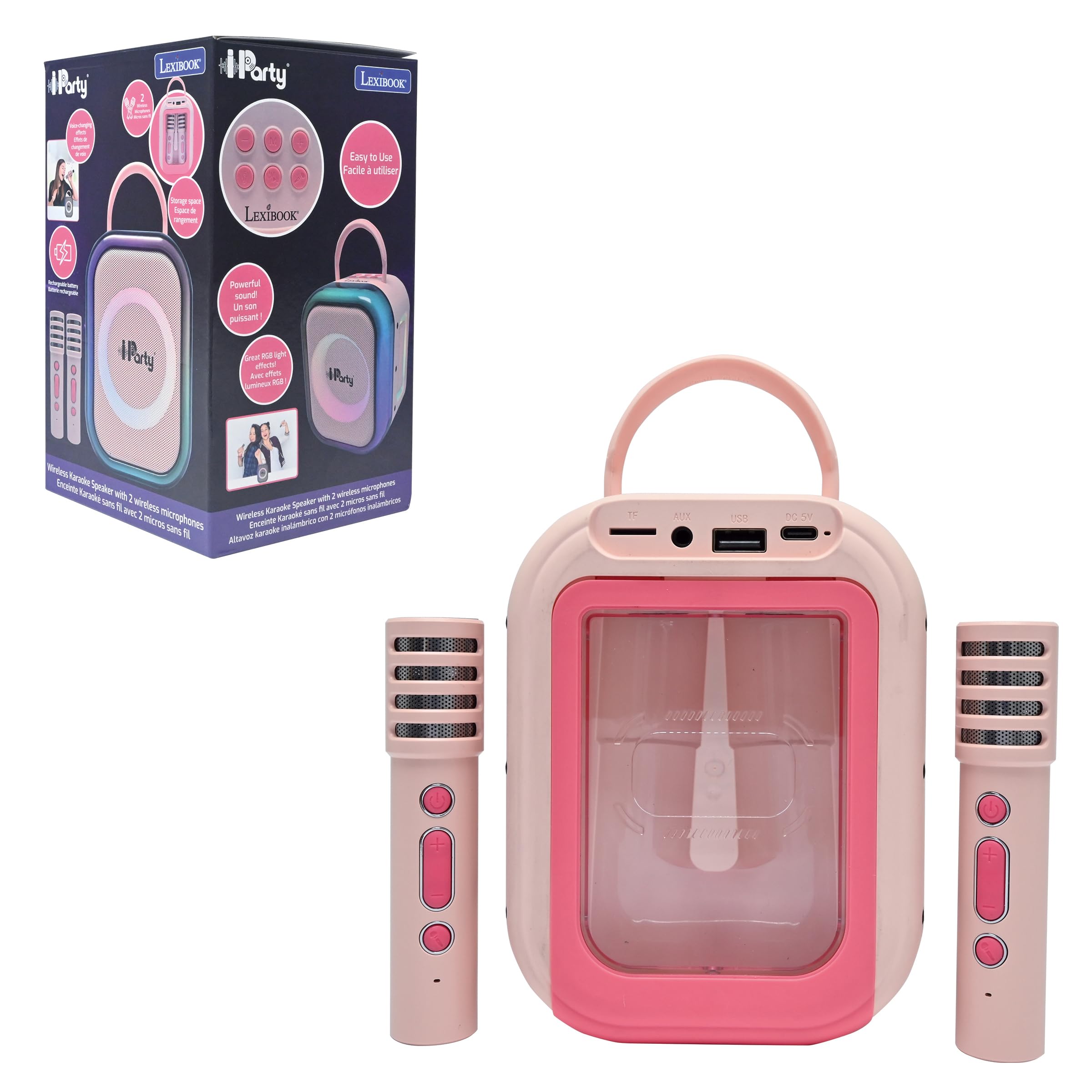 lexibook-altavoz-karaoke-inal-mbrico-rosa-btc030pk-con-2-micr-fonos image 1