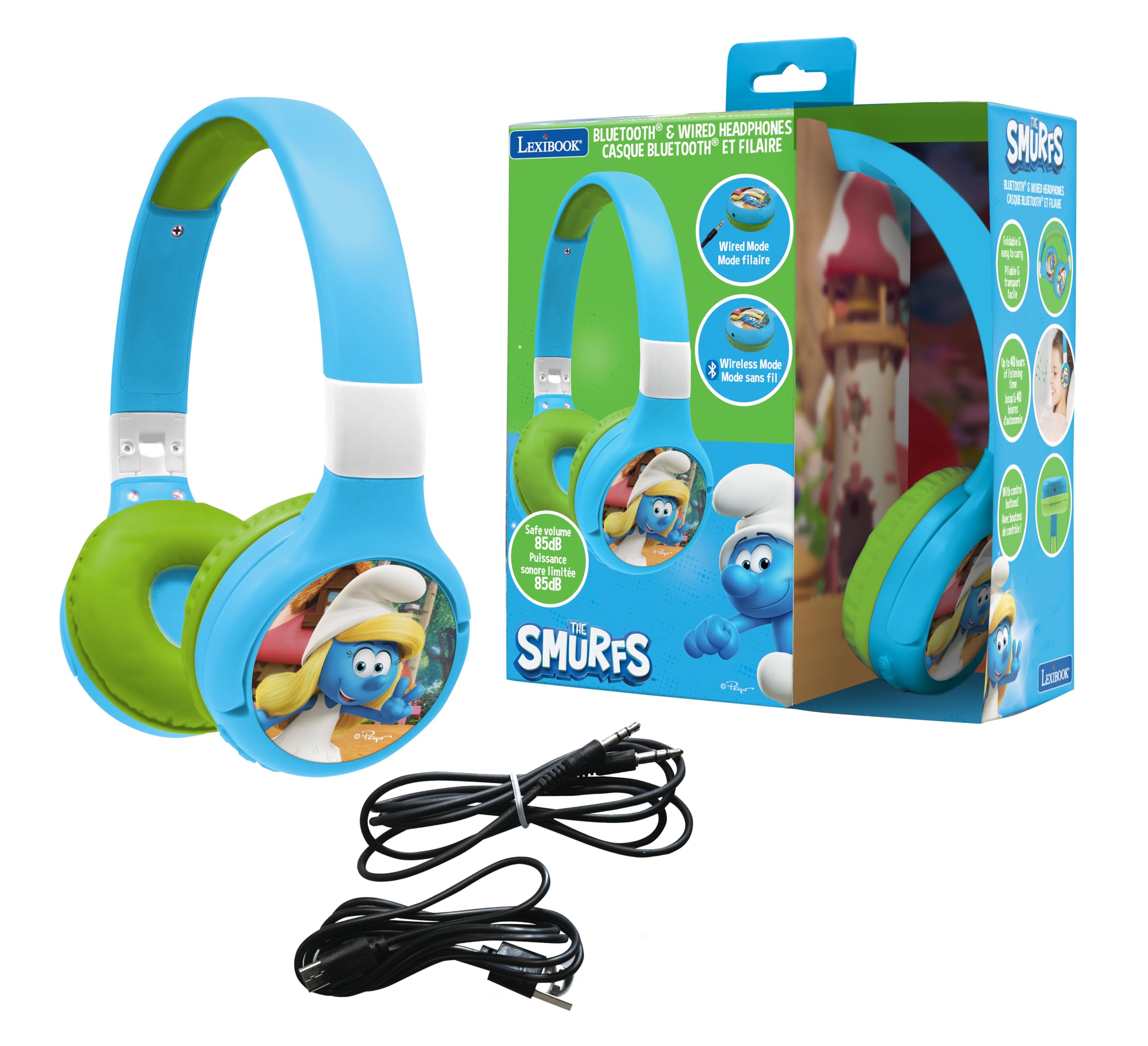 lexibook-los-pitufos-hpbt010sf-auriculares-bluetooth-infantiles image 1
