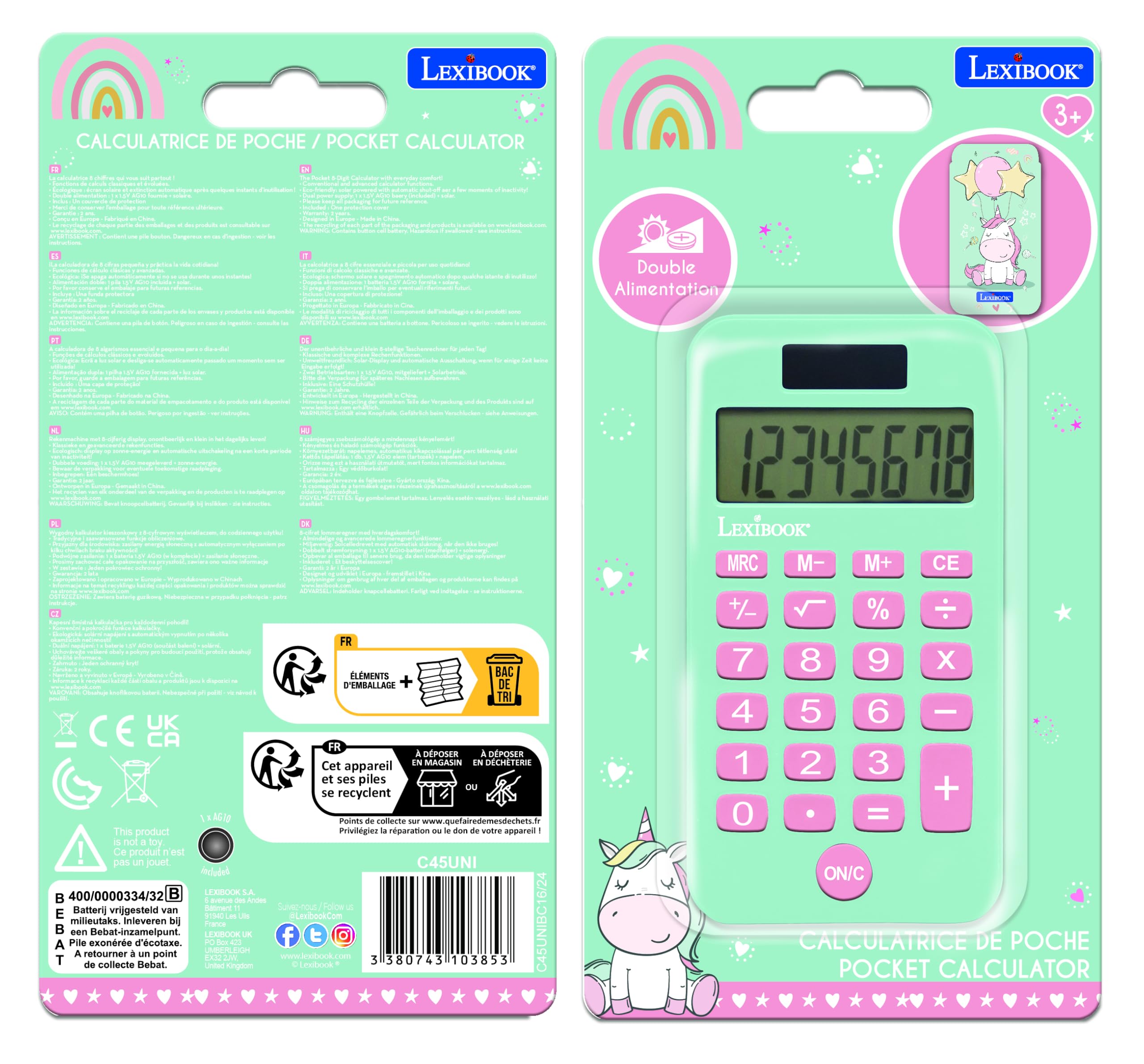 lexibook-unicornio-c45uni-calculadora-de-bolsillo-8-d-gitos-solar image 4